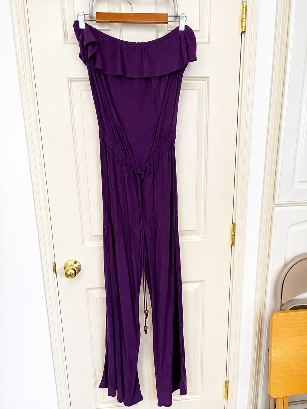 Arden B Vtg Purple Off Shoulder Jumpsuit Cinched Waist Wide Leg Flowy Pants Sz S